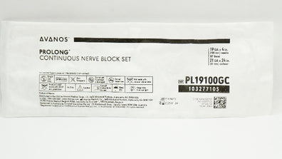 Avanos PL19100GC Prolong Continuous Nerve Block Set 19Ga x 4inch, 21ga x 24inch